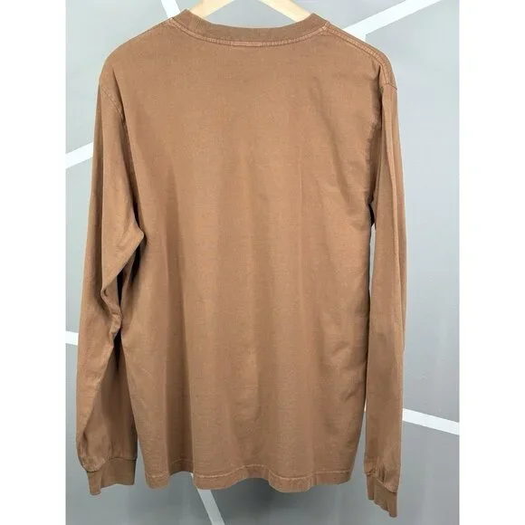 Stussy Pigment Dyed Long Sleeve Tee Men’s Medium Cotton Brown Crewneck 1140319 - Picture 2 of 15